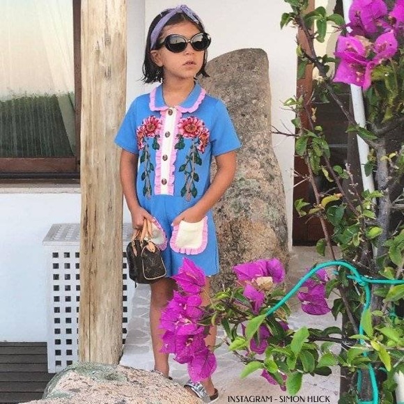 GUCCI Girls Blue Jersey Floral Playsuit aso Penelope Disick Sz 4